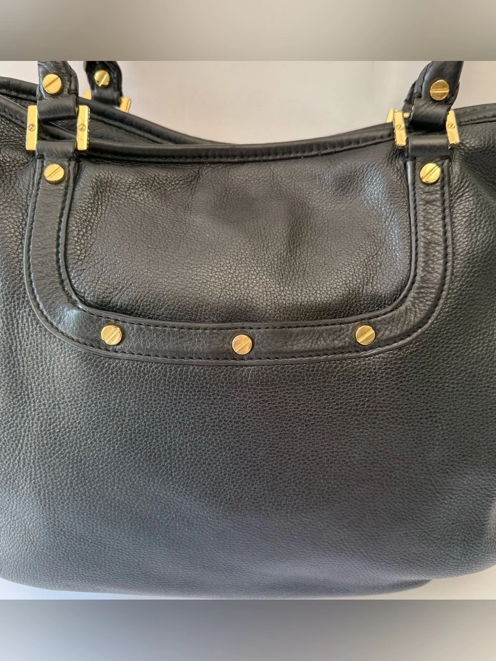 Tory Burch Amanda Large Black Pebbled Leather Tote Shoulder Bag Gold Hardware